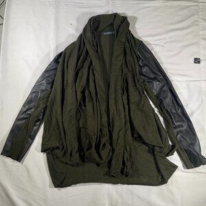 Zara Knit Faux Leather Open Front Cardigan Green & Black Womens Size US 6